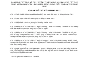 Quyết định 12/2015/QĐ-UBND thu phí bình tuyển vườn giống cây lâm nghiệp rừng giống Đồng Tháp