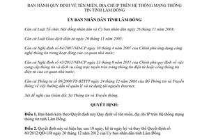 Quyết định 11/2015/QĐ-UBND tên miền địa chỉ IP hệ thống mạng thông tin Lâm Đồng