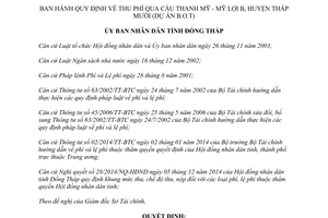 Quyết định 11/2015/QĐ-UBND thu ph&#237; qua cầu Thanh Mỹ Mỹ Lợi B Đồng Th&#225;p