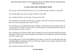 Quyết định 23/2015/QĐ-UBND thu phí qua Phà Tân Bình Thanh Bình Đồng Tháp