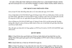 Quyết định 223/QĐ-UBND thủ tục hành chính lâm nghiệp thẩm quyền Sở Nông nghiệp Cà Mau 2015