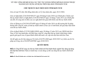 Quyết định 59/QĐ-UBND 2015 thủ tục hành chính mới ngành xây dựng Kon Tum