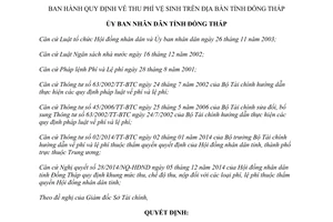 Quyết định 07/2015/QĐ-UBND Quy định về thu phí vệ sinh trên địa bàn tỉnh Đồng Tháp