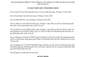 Quyết định 06/2015/QĐ-UBND thu phí qua cầu sông Cái Nhỏ Cao Lãnh Đồng Tháp