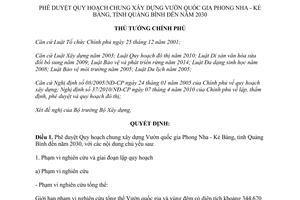 Quyết định 209/QĐ-TTg 2015 xây dựng Vườn quốc gia Phong Nha Kẻ Bàng Quảng Bình đến 2030