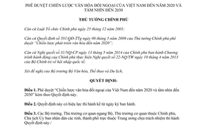 Quyết định 210/QĐ-TTg 2015 Phê duyệt Chiến lược văn hóa đối ngoại Việt Nam 2020 2030