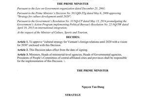 Decision No. 210/QĐ-TTg 2015 approving cultural strategy Vietnam's foreign relations until 2030
