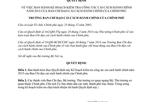 Quyết định 20/QĐ-BCĐCCHC Kế hoạch kiểm tra công tác cải cách hành chính 2015