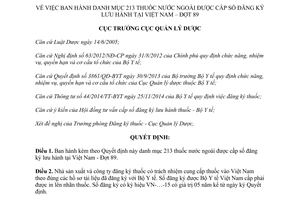 Quyết định 82/QĐ-QLD 2015 danh mục 213 thuốc nước ngoài được cấp số đăng ký lưu hành tại Việt Nam