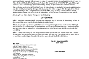 Quyết định 12/2015/QĐ-UBND bồi thường hỗ trợ tái định cư khi Nhà nước thu hồi đất Lâm Đồng