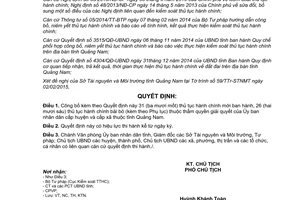 Quyết định 586/QĐ-UBND 2015 thủ tục hành chính mới Ủy ban nhân dân cấp huyện xã Quảng Nam