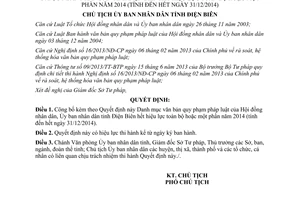 Quyết định 125/QĐ-UBND 2015 Danh mục văn bản quy phạm pháp luật hết hiệu lực 2014 Điện Biên