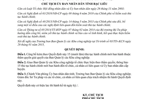 Quyết định 224/QĐ-UBND 2015 công bố thủ tục hành chính của Ban Quản lý các Khu công nghiệp Bạc Liêu