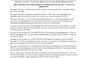 Decision No. 314/QD-UBND the scheme for developing energy resources Con Dao Ba Ria Vung Tau province
