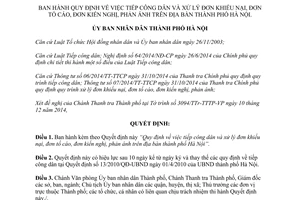 Quyết định 02/2015/QĐ-UBND tiếp công dân xử lý đơn khiếu nại tố cáo kiến nghị phản ánh Hà Nội