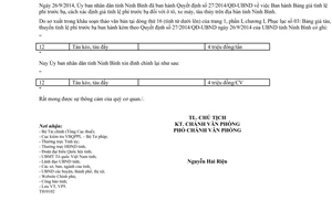 Văn bản 01/ĐC-UBND 2015 đính chính Bảng giá tính lệ phí trước bạ ô tô xe máy tàu thủy Ninh Bình