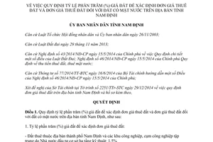 Quyết định 07/2015/QĐ-UBND tỷ lệ phần trăm giá đất đề xác định đơn giá thuê đất Nam Định