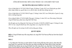 Quyết định 540/QĐ-BGTVT 2015 Danh mục bến cảng thuộc các cảng biển Việt Nam