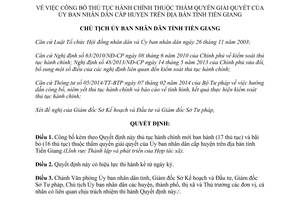 Quyết định 345/QĐ-UBND công bố thủ tục hành chính thuộc Ủy ban nhân dân cấp huyện Tiền Giang 2015