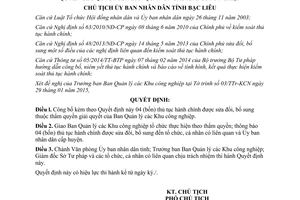 Quyết định 223/QĐ-UBND 2015 công bố thủ tục hành chính của Ban Quản lý các Khu công nghiệp Bạc Liêu