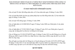 Quyết định 12/2015/QĐ-UBND điểm truy nhập Internet và cung cấp dịch vụ trò chơi điện tử Kiên Giang