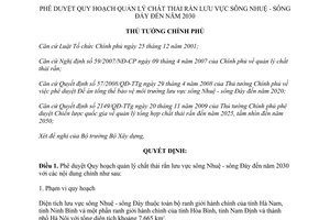 Quyết định 223/QĐ-TTg 2015 phê duyệt Quy hoạch quản lý chất thải rắn lưu vực sông Nhuệ sông Đáy 2030