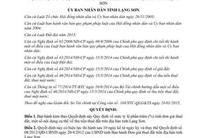 Quyết định 11/2015/QĐ-UBND 2015 tỷ lệ phần trăm tính đơn giá thuê đất thu tiền thuê đất Lạng Sơn