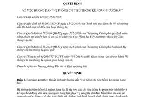 Quyết định 129/QĐ-CHHVN 2015 Hệ thống chỉ tiêu thống kê ngành hàng hải
