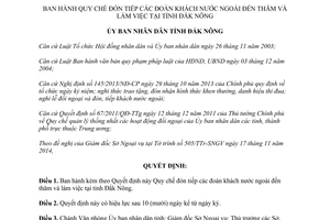 Quyết định 10/2015/QĐ-UBND Quy chế đón tiếp các đoàn khách nước ngoài đến thăm làm việc Đắk Nông