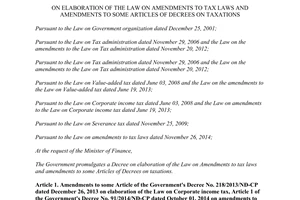 Decree No. 12/2015/ND-CP elaboration Law amendments tax Laws amendments Decrees on taxations