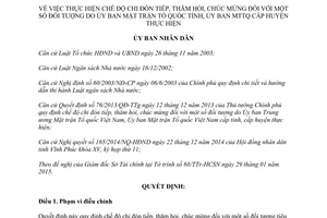 Quyết định 06/2015/QĐ-UBND chế độ chi đón tiếp đối tượng Ủy ban Mặt trận Tổ quốc thực hiện Vĩnh Phúc