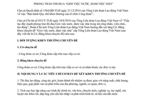 Hướng dẫn 196/HD-TLĐ 2015 khen thưởng phong trào thi đua Giỏi việc nước đảm việc nhà