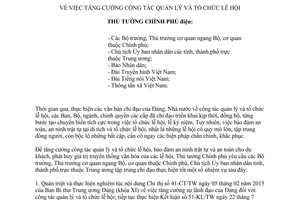Công điện 229/CĐ-TTg 2015 tăng cường công tác quản lý và tổ chức lễ hội
