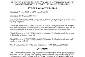 Quyết định 08/2015/QĐ-UBND điều chỉnh chi phí nhân công chi phí máy thi công Đắk Lăk