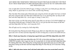 Thông tư 02/2015/TT-BCT nhập khẩu theo hạn ngạch thuế quan 2015 đối với hàng hóa có xuất xứ từ Lào
