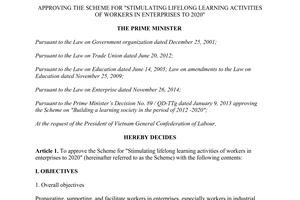 Decision No. 231/QĐ-TTg 2015 Scheme Stimulating lifelong learning workers enterprises 2020