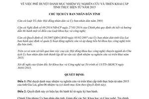 Quyết định 160/QĐ-UBND phê duyệt danh mục nhiệm vụ nghiên cứu 2015 Gia Lai