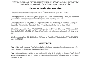 Quyết định 03/2015/QĐ-UBND nếp sống văn minh trong việc cưới tang lễ hội tỉnh Ninh Bình