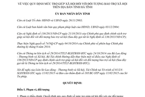 Quyết định 06/2015/QĐ-UBND mức trợ giúp xã hội đối với đối tượng bảo trợ xã hội Hà Tĩnh