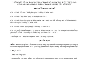 Quyết định 231/QĐ-TTg 2015 hoạt động học tập suốt đời trong công nhân lao động tại doanh nghiệp 2020