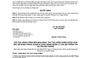 Quyết định 195/QĐ-BTTTT 2015 công bố thủ tục hành chính mới được sửa đổi Bộ Thông tin Truyền thông