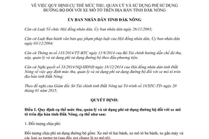 Quyết định 11/2015/QĐ-UBND mức thu quản lý sử dụng phí sử dụng đường bộ xe mô tô Đắk Nông