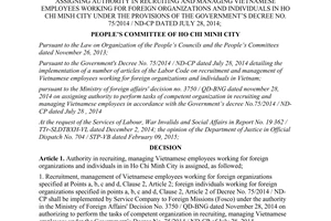 Decision No. 740/QĐ-UBND 2015 assigning authority in recruiting and managing Vietnamese employees