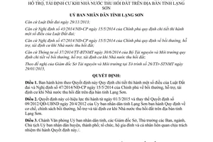 Quyết định 12/2015/QĐ-UBND bồi thường hỗ trợ tái định cư khi Nhà nước thu hồi đất Lạng Sơn