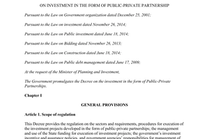 Decree No. 15/2015/ND-CP on investment in the form of public-private partnership