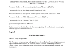 Decree No. 16/2015/ND-CP mechanism exercising the autonomy of Public Administrative Units