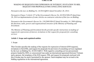 Circular No. 01/2015/TT-BKHDT making of requests for expression of interest invitation to bid