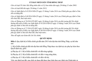 Quyết định 25/2015/QĐ-UBND hệ số điều chỉnh giá đất 2015 Đồng Tháp