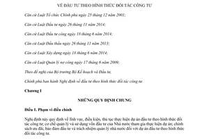 Nghị định 15/2015/NĐ-CP đầu tư theo hình thức đối tác công tư