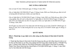 Quyết định 239/QĐ-TTg 2015 thành lập Ban Quản lý Khu kinh tế Hà Giang